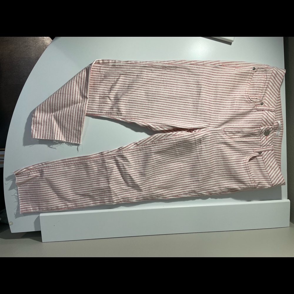 Pink & White Striped Crop Pant